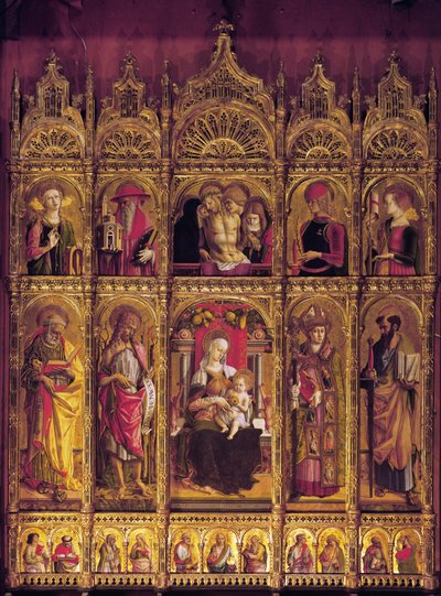 Altarpiece of St Emidio, polyptych: The Pieta and the Virgin with Child between the Saints, c. 1430-95 by Carlo Crivelli